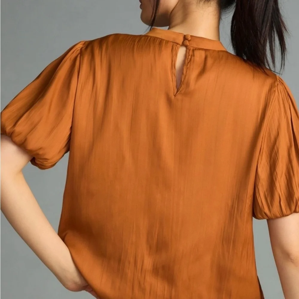 Anthropologie Mock-Neck Puff-Sleeve Blouse | EUC | Size S | (TC)